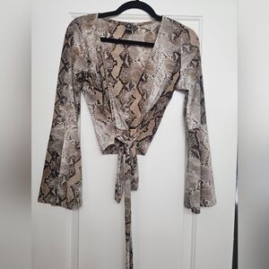 Windsor Snake Print Wrap Top - Brown and Tan